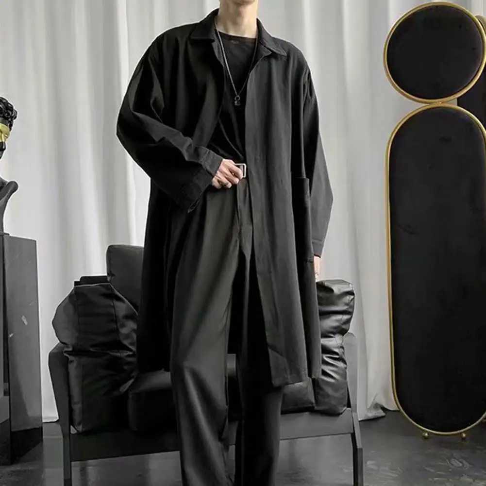 Breathable Men Coat Stylish Lapel Trench Coat for Men Breathable Wrinkle-resistant Spring Autumn Jacket Trendy Medium-long Waist Y240913