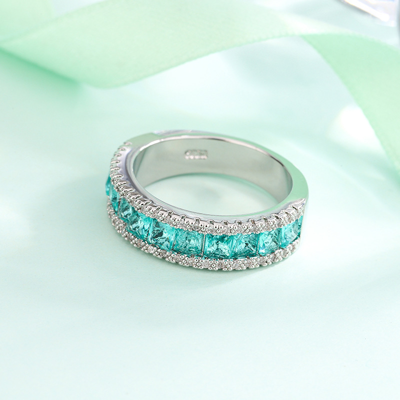 Elegant Sterg Sier Princess Cut Emerald Crystal Wedding Ring dh910320090