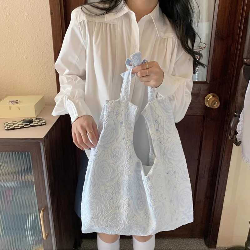 Pleated Elegant Womens Shoulder Bag Japanese Style Literary Aesthetic Shopper Casual Sweet 2024 Fashion Female Handbag 240913