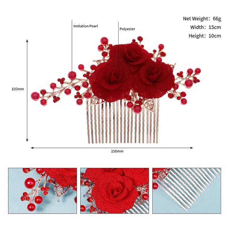 Red Rose Flower Crystal Bridal Hair Comb Wedding Hair Accessories Hairpin New Year Gift For FriendX240913