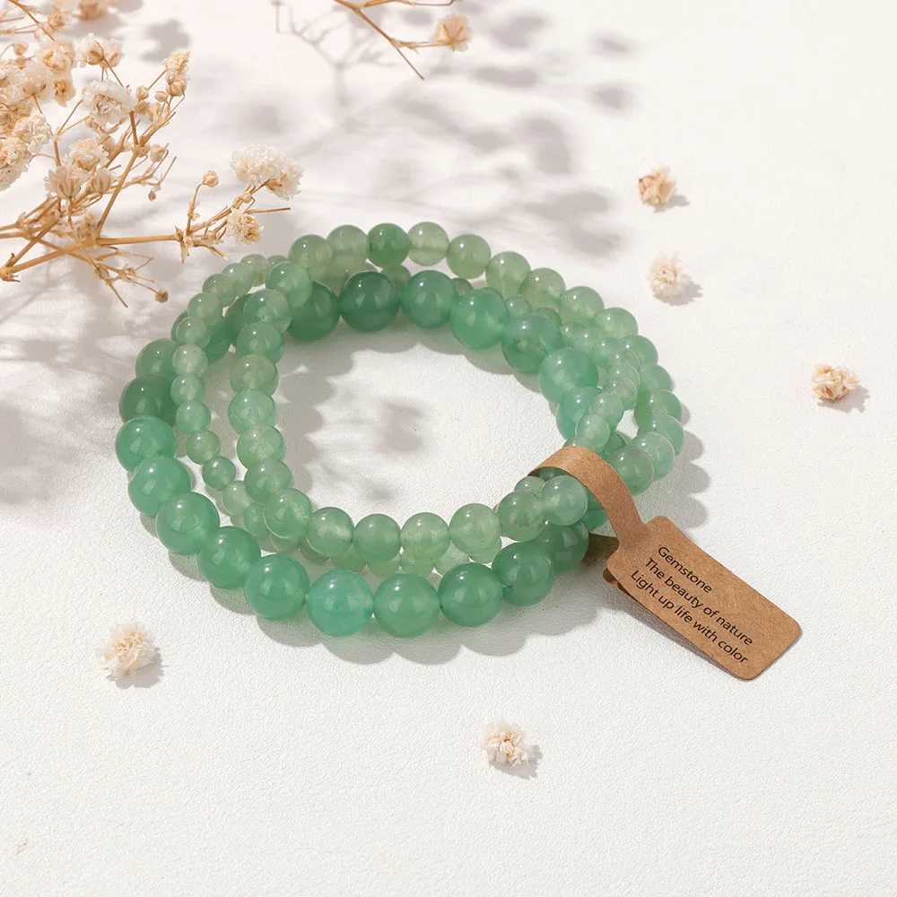 3 pieces/set of natural stone Unakite bead bracelets 4/6/8mm diamond shaped peacock elastic rope bracelet womens yoga jewelry gift W240913