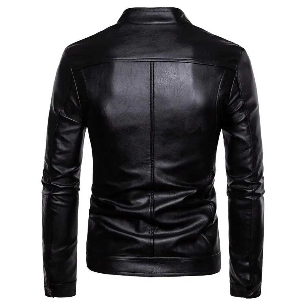 Windproof Solid Color Jacket Winter Jacket Mens Slim Fashion Motorcycle Winter Jackets chaqueta hombre Black Leather kurtka skoX240913