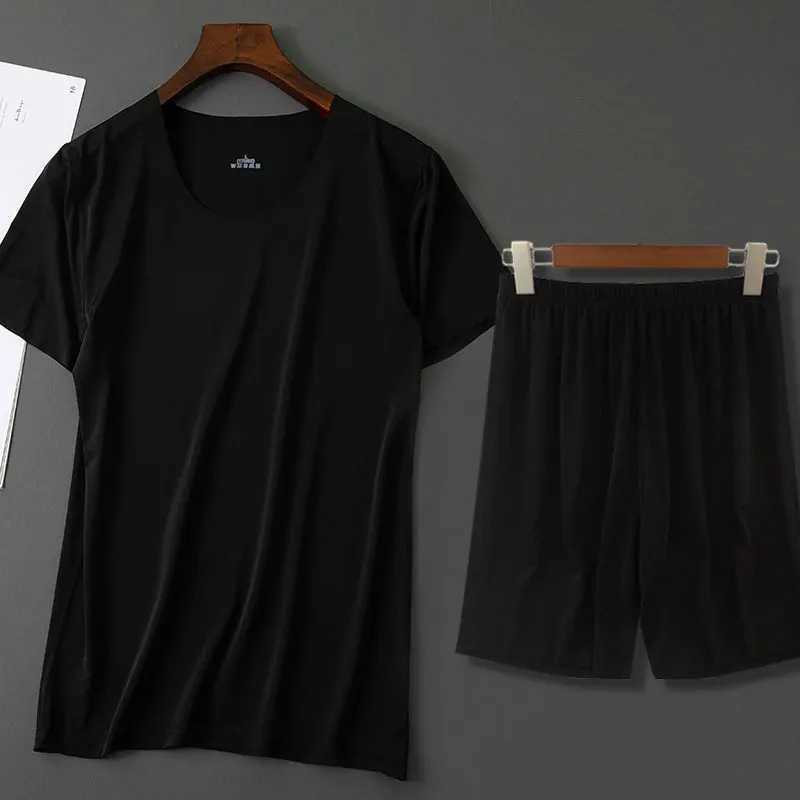 Men Ice Silk Pajamas Solid Shirt Pants 2Pcs Pijamas Sleep Set Casual Male Home Clothes Summer Pyjamas Sleepwear Nightwear Suit Y240913