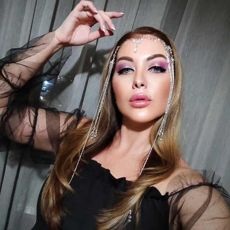 Rhinestone Fringed Forehead Chain Shiny Crystal Fairy Halloween Headdress Bridal Romantic Wedding Hair Accessories Jewelry GiftsX240913