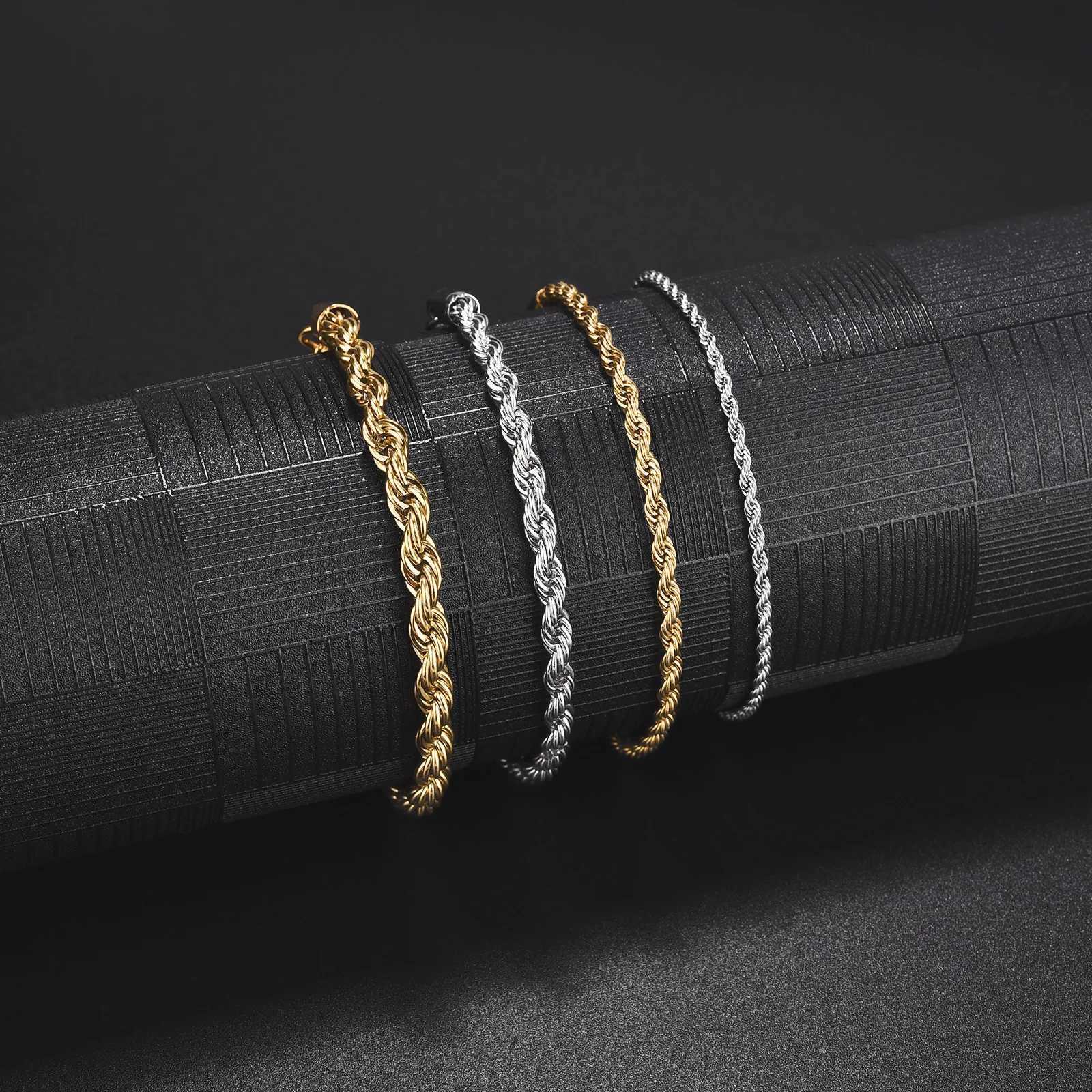 2023 Stainless Steel Twisted Rope Chain Bracelets for Women Men Gold Color Sliver Color Fashion Punk Bangle Length AdjustableX240913