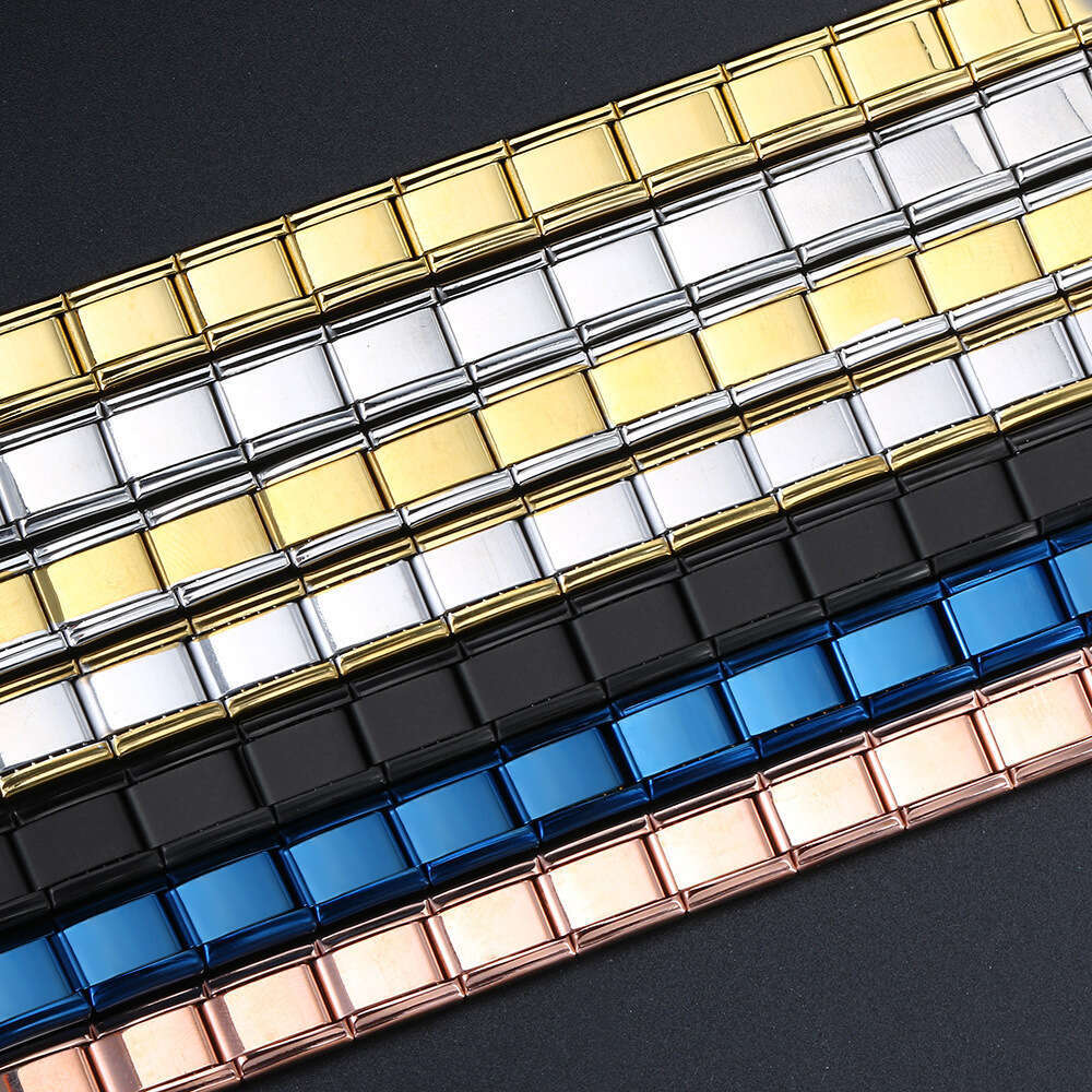 Bead Bracelet, Square Elastic Splicing Titanium Strap Chain, Italian Charms Bracelet Charm Links Stainless Steel Fit 9Mm Jewelry DIY Making Gifts