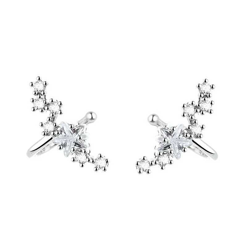 Silver Color Simple Punk Metal Zircon Ear Cuff Clip on Earrings for Women No Pierced Crystal Star Earcuff Ear Wrap Clips JewelryX240913