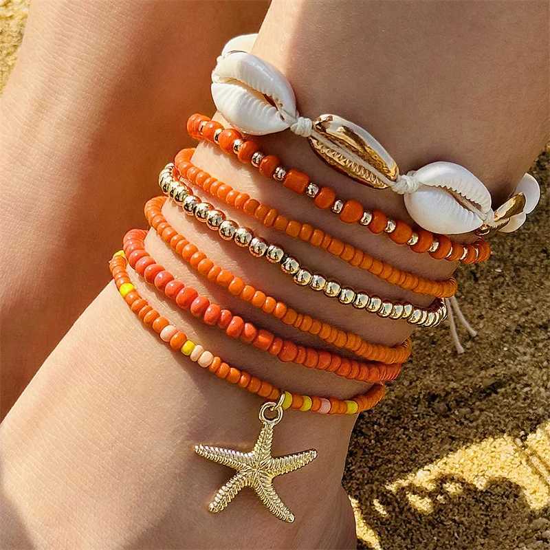 Bohemian Resort Hotel Shell Bead Weaving Bracelet Beach Wind Sea Star Pearl Seven Piece Set W240913