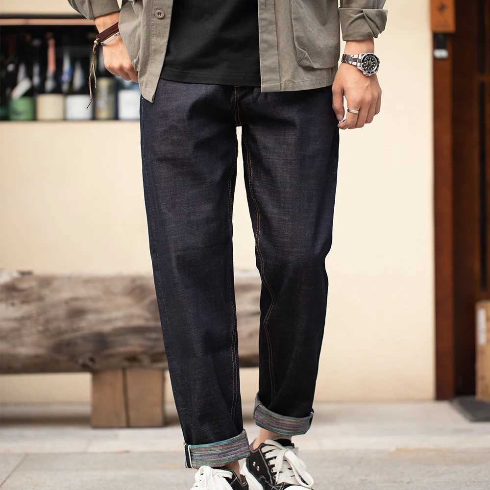 Maden Vintage Colored Cotton Raw Denim Jeans for Men 13.5 OZ Selvedge Jeans Mid Waist Straight Pants Streetwear Trousers M240912