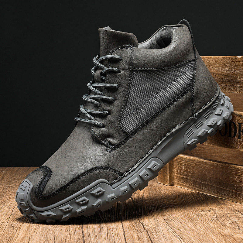 Winter plush Martin high top, lace up, warm cotton boots, men's casual oversized leather boots