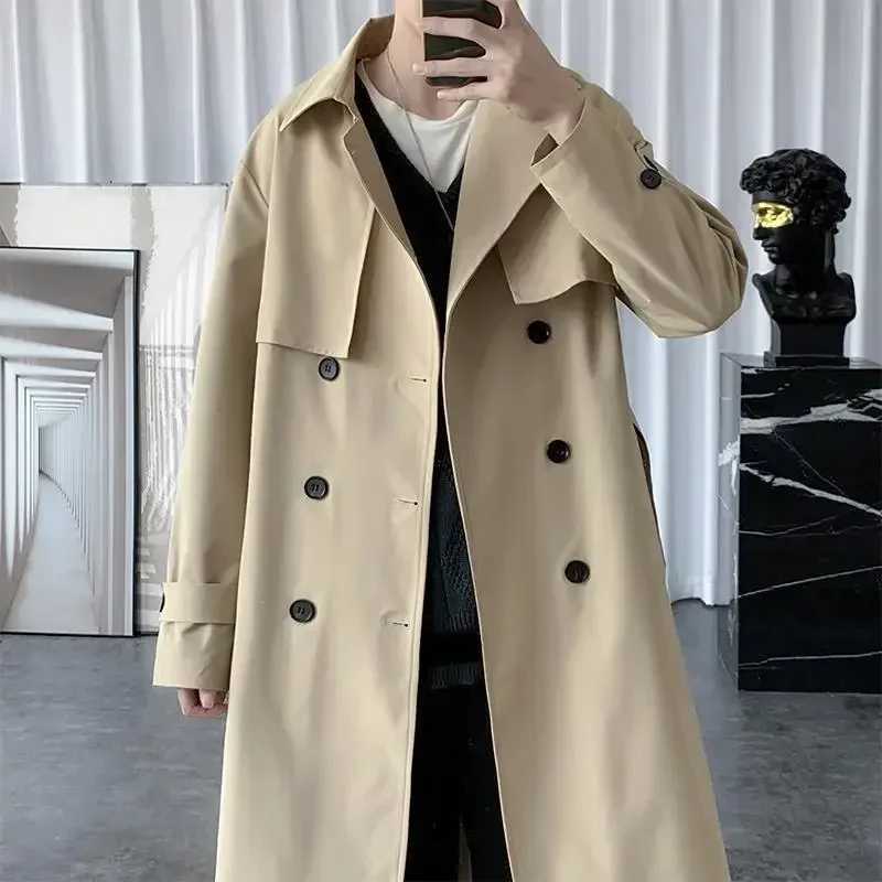 TFETTERS Brand Trench Mens Jacket Korean Fashion Casual X-Long Jackets for Men Autumn and Winter Solid Turn-Down Collar Coat Men Y240913