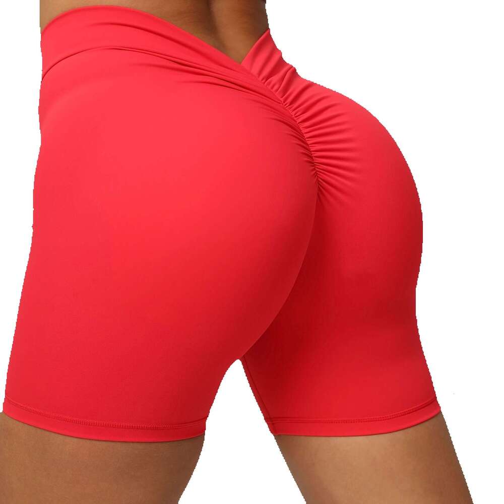 Deep V-shaped Wrinkled and Tight Fitting Yoga with Raised Hips at the Back Waist New Style Without Awkward Thread Peach Buttocks Fitness Shorts Yoga J