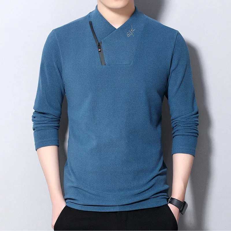 New mens casual suede long sleeved polo shirt fashionable solid polo top W240913