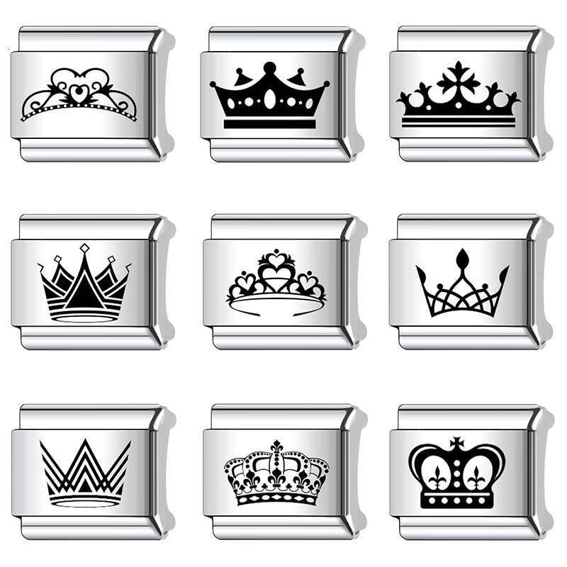 2024 New Women's Gift Cute Crown bead Italian Charms Links Beads Fit 9Mm Stainless Steel Bracelet Making Jewelry
