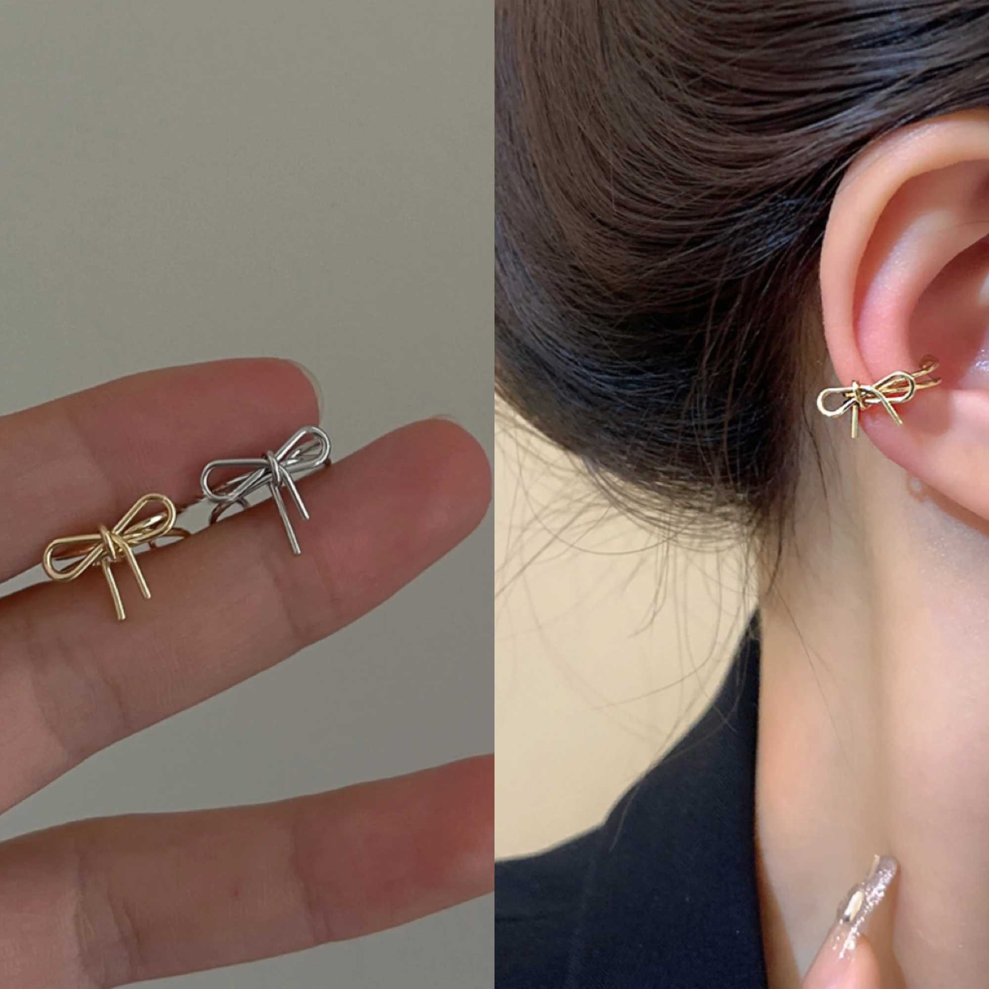 2024 New Metal Bowknots Cilp Earrings for Women Hollow Bow Sweet Personality Temperament Ear Cuffs Accessories Y2K Jewelry GiftsX240913