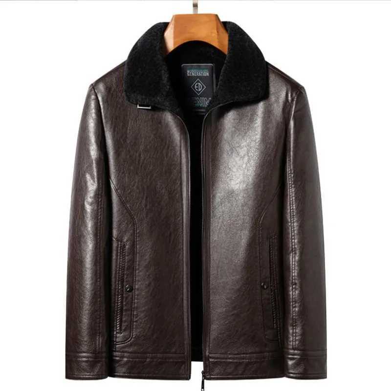 2023 Autumn And Winter Mens High End Natural Leather Coat Lamb Fur Collar Middle Aged And Youth Jacket Business Casual WearX240913