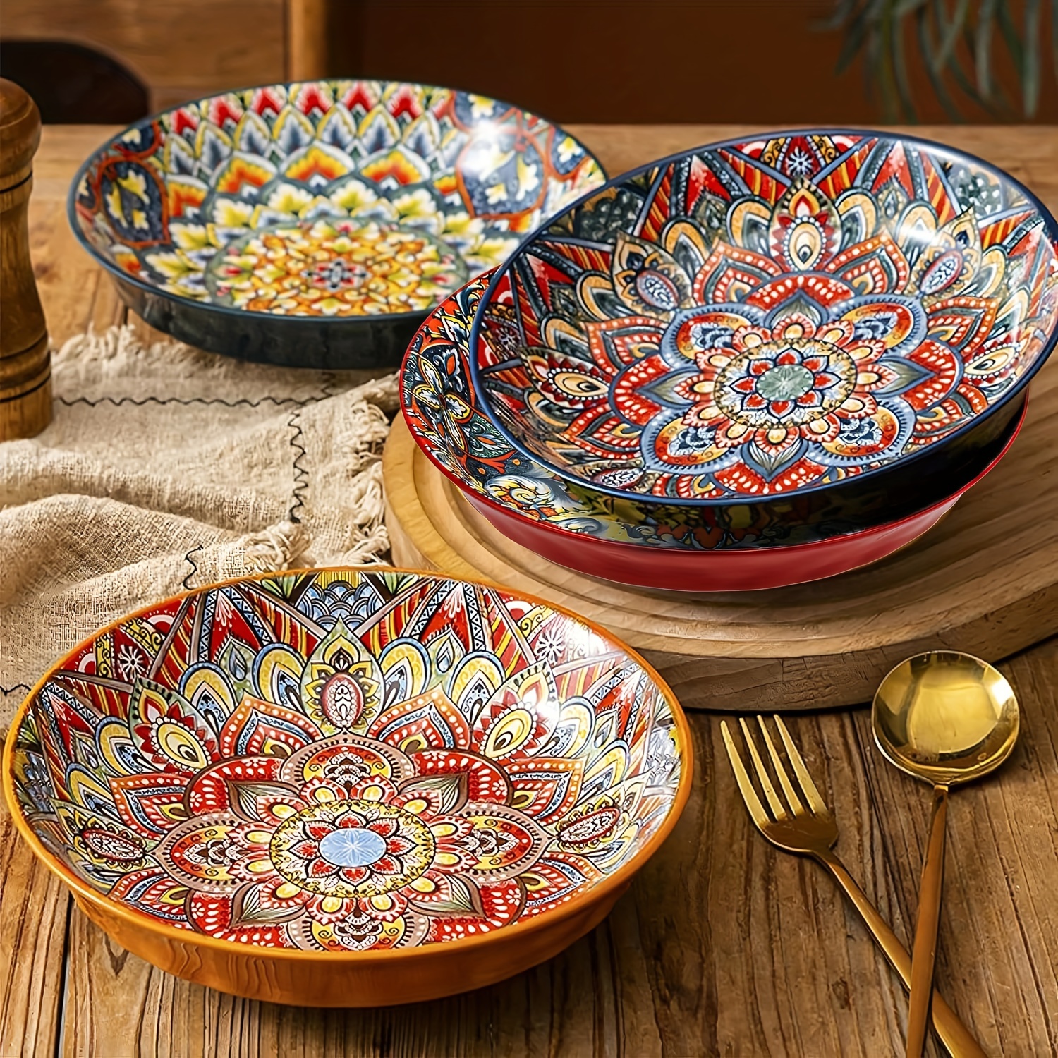 Boho Chic 2pcs Set 8 Inch Deep Ceramic Plates Floral Design for Salad Fruit Rice All Season Round Dinnerware ph225 H4
