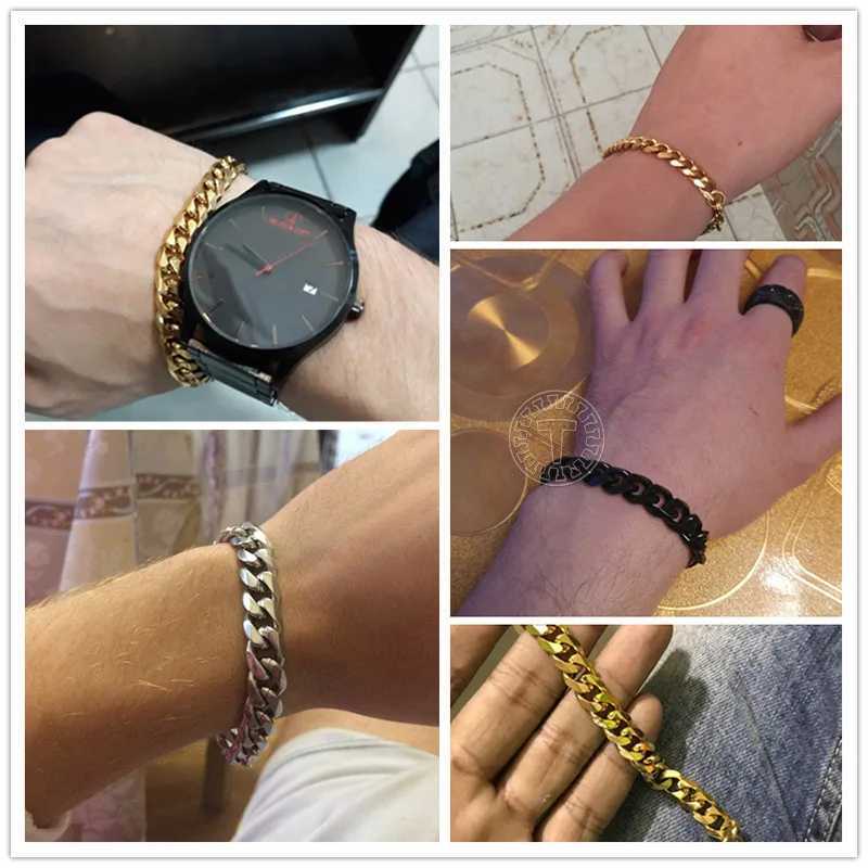 Davieslee Mens Bracelet Chain Polished Stainless Steel Gold Silver Color Chains Bracelet for Men Cuban Link 3/5/7/9/11mm KBM218X240913