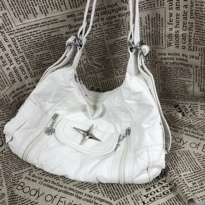 Soft Leather Versatile Large Capacity Tote Bag Star Classic Shoulder Bags Y2k Korean Casual Crossbody Bag Versatile Student Bags 240926