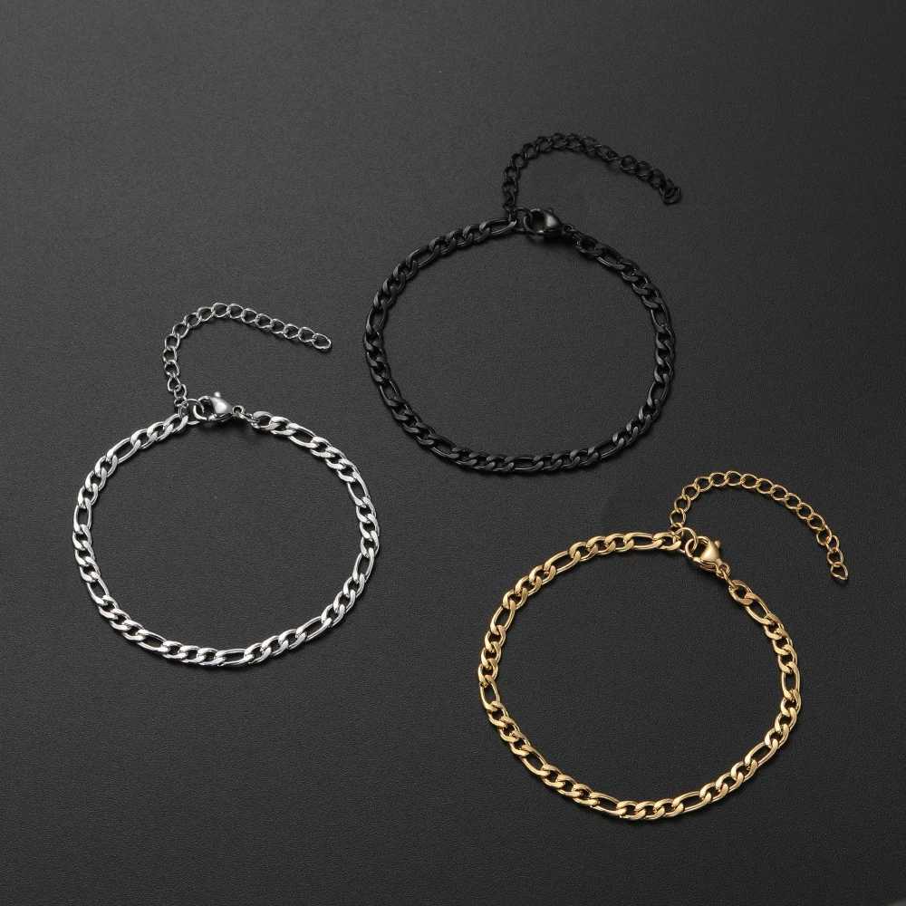 Low Price Width 4MM Stainless Steel Golden Black Chain Bracelet For Men and Women Fashion Gift Jewelry Length 16+5CMX240913
