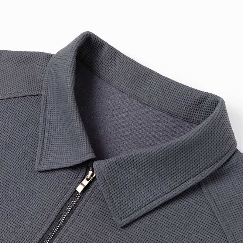 Mens Knitted Polo Shirt Long Sleeve Quarter Zipper Polo Quick Drying Business T-shirt Casual Mens Office Blue W240913