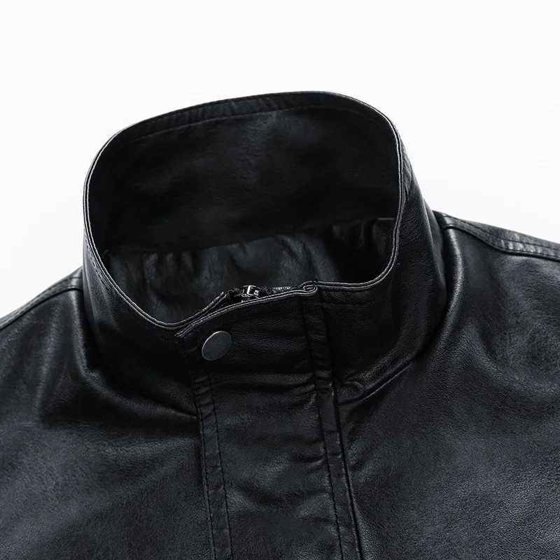 Autumn Mens Leather Jacket New Back Leather Design Single Breasted Placket Standing Collar Coat Mens Leather clothingX240913