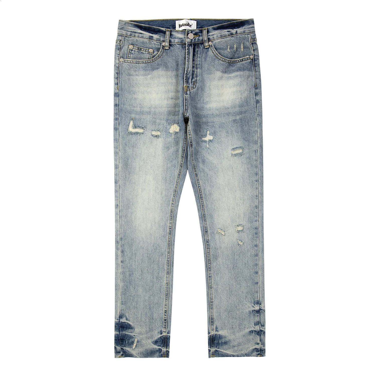 Original Tie-dyed Ripped Flared Denim Jean for Men Streetwear Washed Hole Casual Stacked Jeans Pants Mens Slim Fit Jeans 240830