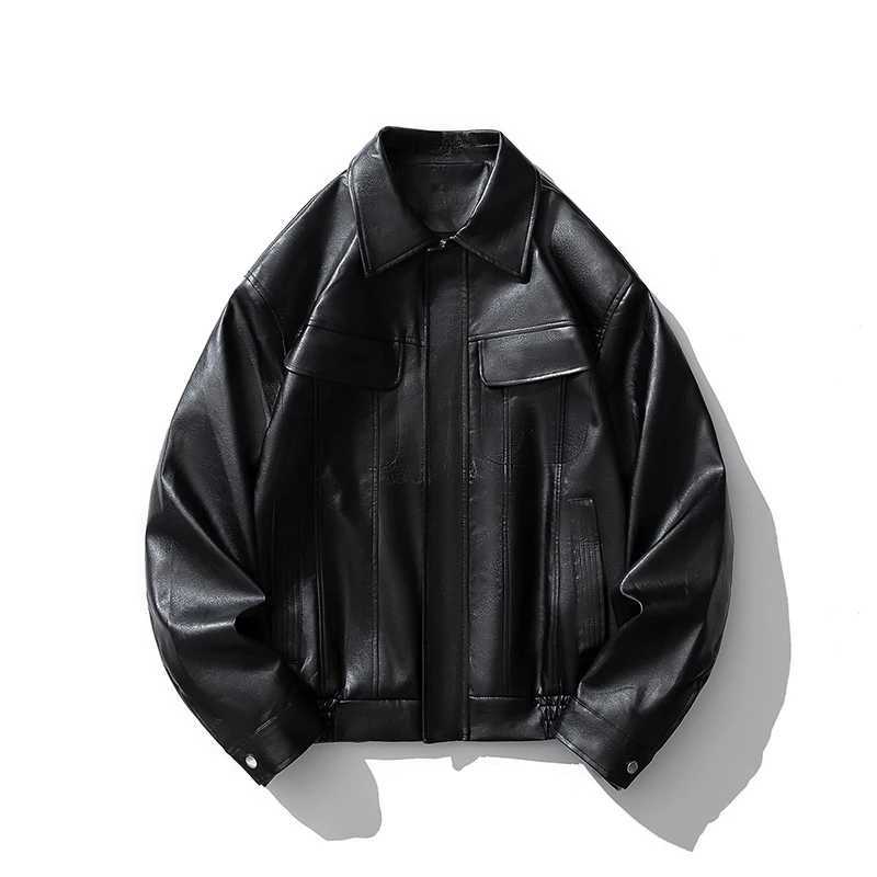 Mens Faux Leather Bomber Jacket Motorcycle Lapel Zip-Up Biker Coat Vintage Streetwear Black Brown JacketX240913