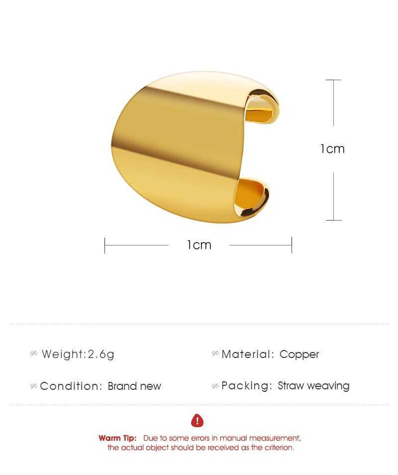 Wide Metallic Glossy Surface Simple Geometry Punk Retro Golden Silver Plated Copper Ear Cuff Clip Earrings for Women MenX240913