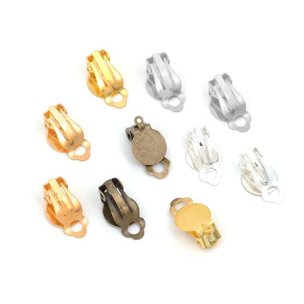 50pcs/lot 10mm Kirsite Round Flat Ear Clip Base Cabochon Bezel Tray Earrings Clips For Non Piercing Earrings AccessoriesX240913