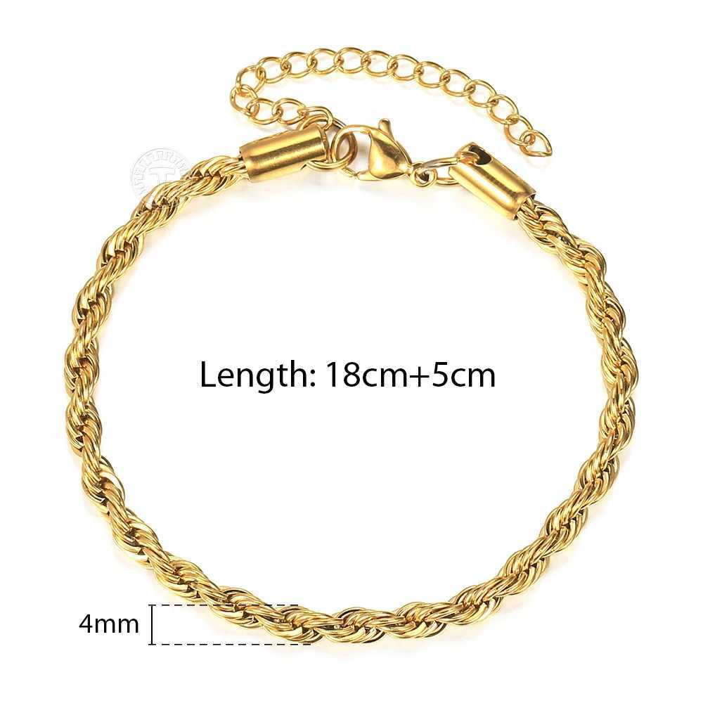 2-6mm Gold Silver Color Rope Chain Bracelets For Men Women Stainless Steel Twisted Rope Link Chain Anklet Adjustable DKB682X240913