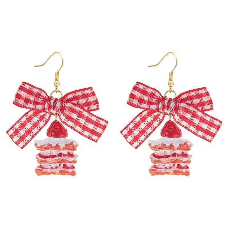 Korean Resin Strawberry Bowknot Clip on Earrings No Piercing for Women Food Simulated Fruit Cup Cake Ear Clips Earrings JewelryX240913