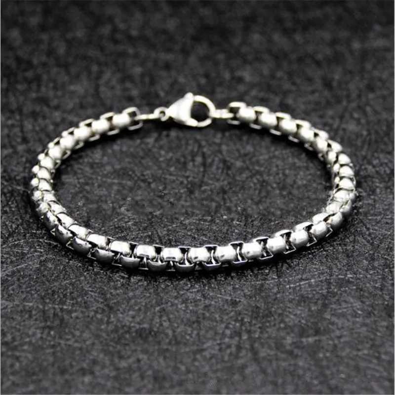Wholesale Width 4/6mm Stainless Steel Square Pearl Chain Bracelet Fashion Mens Hip Hop Rock Jewelry Length 21CM drop shippingX240913