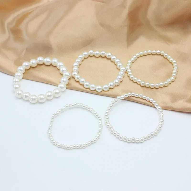 Trend 4-10mm beige imitation pearl bead elastic bracelet without adjustment suitable for customized wedding gifts for women of various sizes W240913