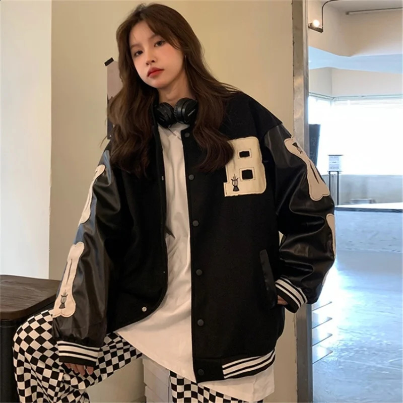 Man Women Baseball Jacket Autumn Letter Embroidery Ins American Bomber Coat Loose Long Sleeve Top Female 240904