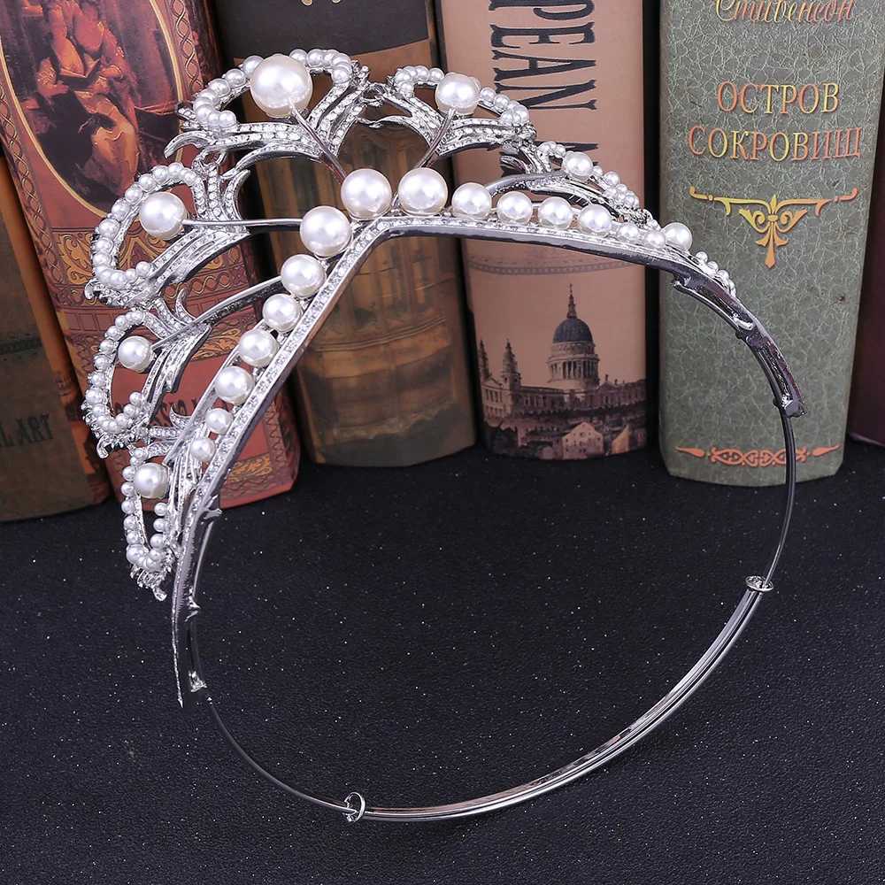 Luxury Miss Universe Crown Round Wedding Pearl Crown Peakcock Feather Tiara Rhinestone Pageant Prom Crowns CZ Coroa NoviaX240913