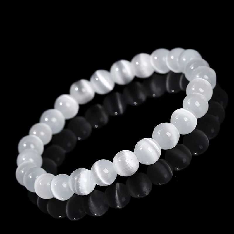 JD Natural Stone White Cat Eye Stone Bracelet Womens Fashion Jewelry Simple Round Bead Bracelet Womens Yoga Jewelry W240913