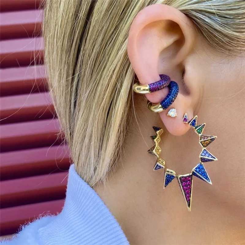 Aide 1PC Glod Color Full Zircon Pave Ear Cuffs No Piercing C Shape Chunky Thick Clip Earrings Colored Crystal JewelryX240913