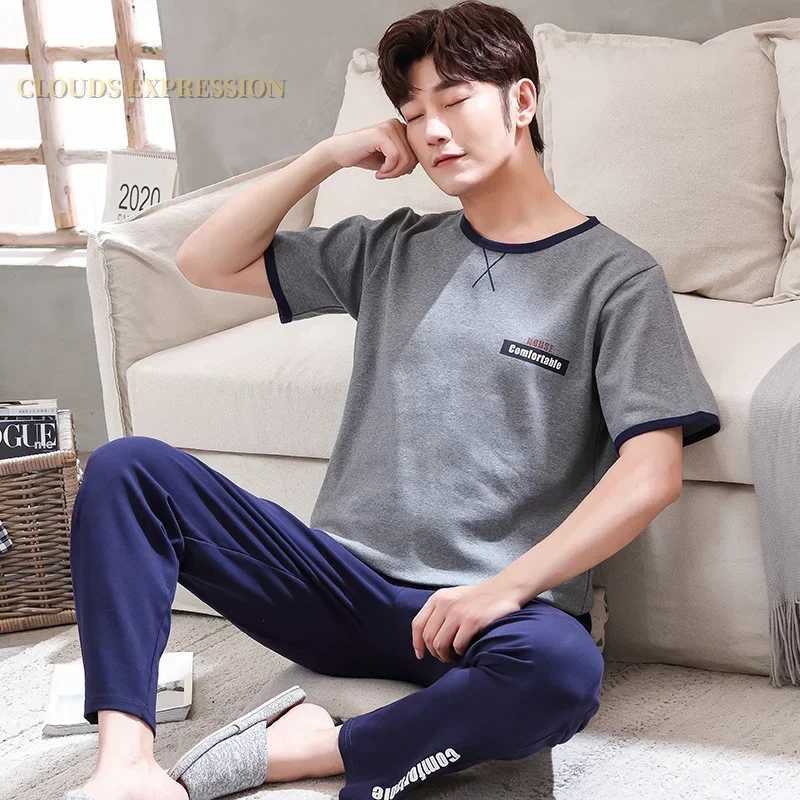 Summer Knitted Pj Short Sleeved Mens Pajamas Sets Male Pajama Set Letter Pajama For Men Sleepwear Suit Homewear Size XXXL1264 Y240913