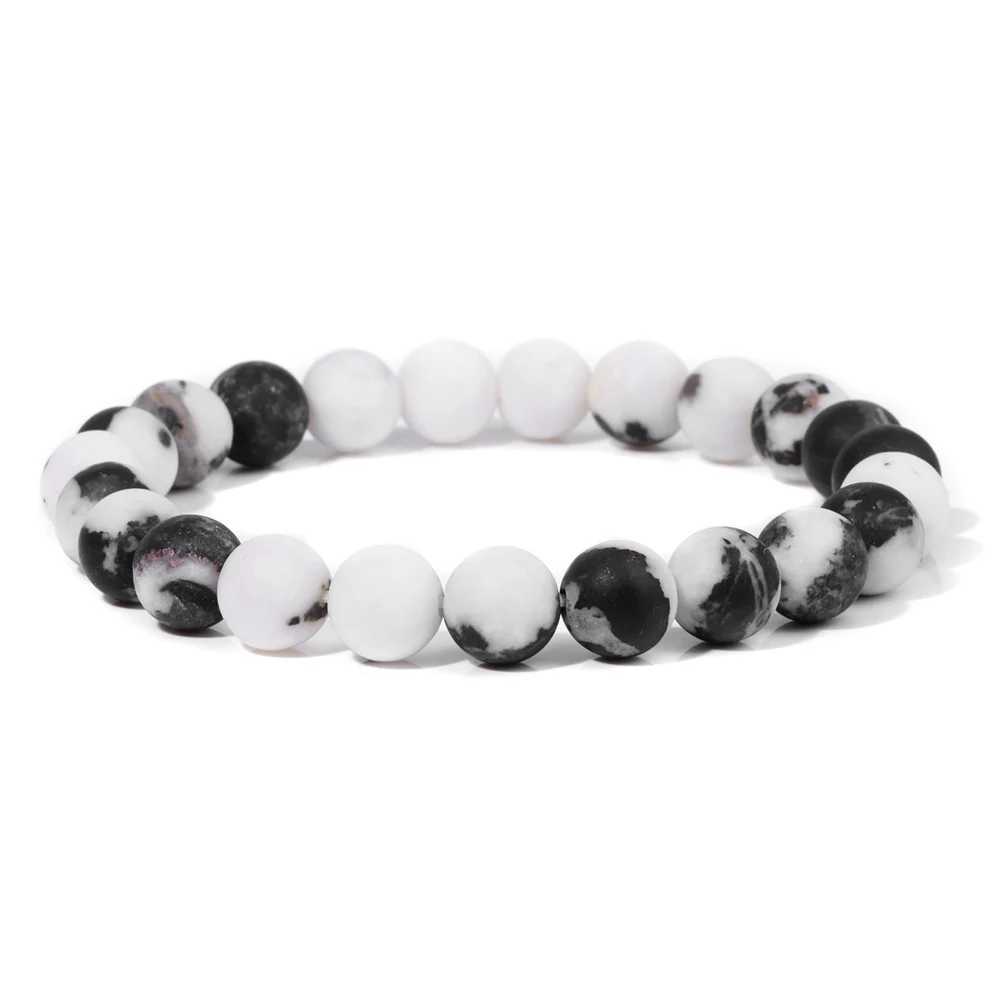8mm black and white natural stone bracelet handmade matte protein stone bead bracelet energy yoga mens bracelet mens jewelry gift W240913