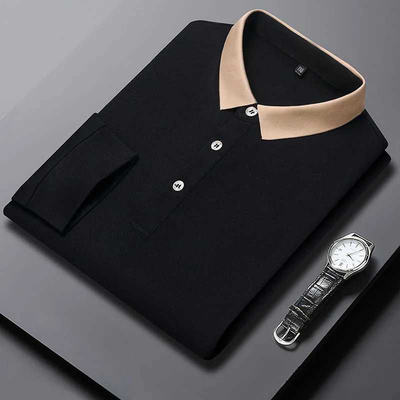 Mens business casual polo long sleeved T-shirt for summer comfortable and breathable pure cotton top W2409138