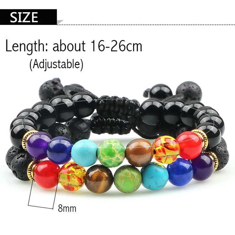 Mens 8mm natural bead bracelet with fused rock 7 chakras adjustable womens rope chain yoga couple bracelet W240913