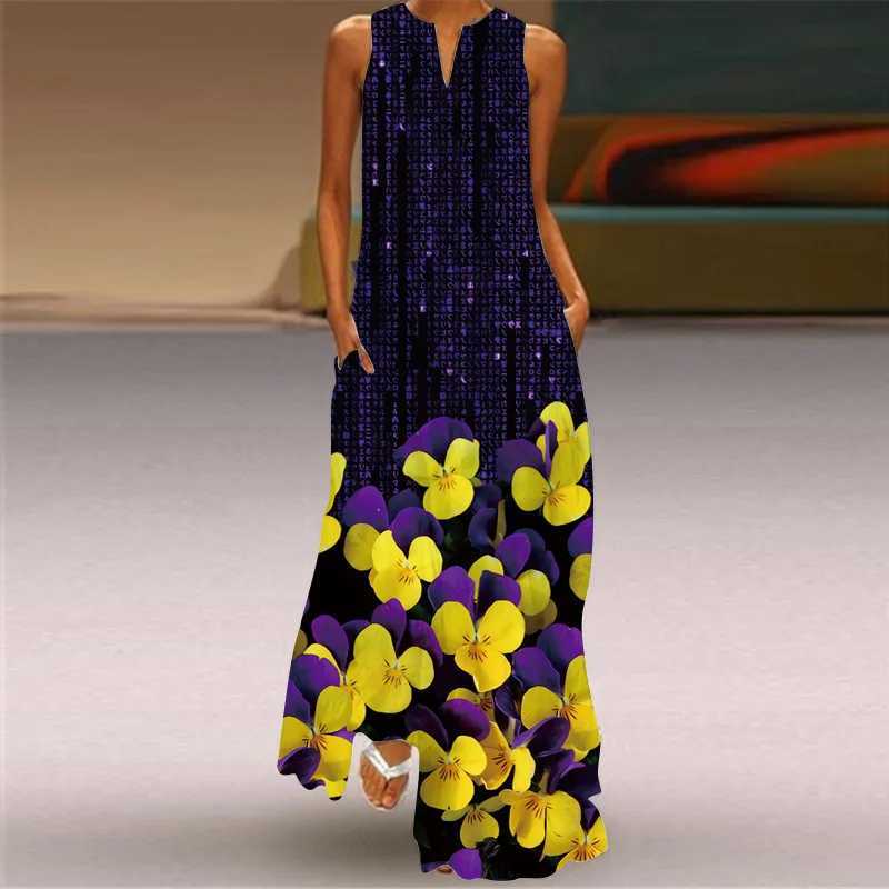 Womens Retro Summer V-neck Sexy Fashion Printed Sveless Long Dress Womens Ele Robe Party Casual Vintage Y2k VestidosXJ2500207