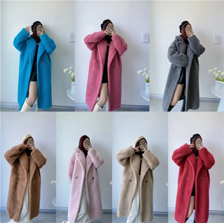 Winter Jacket Women Long Coat Wool Woven Fabric Thick Warm Outerwear Oversize Fashion Streetwear Teddy Bear Coats 240911