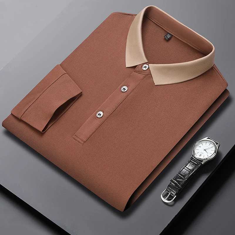 Mens business casual polo long sleeved T-shirt for summer comfortable and breathable pure cotton top W2409138