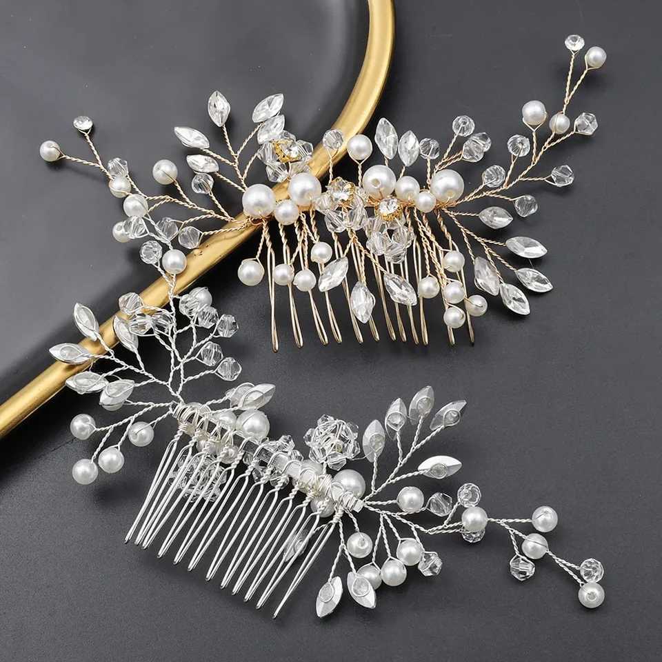 Pearl Rhinestone Bridal Tiaras Hairbands for Women Accessories Hair Ornaments Gold Color Jewelry HeadwearX240913