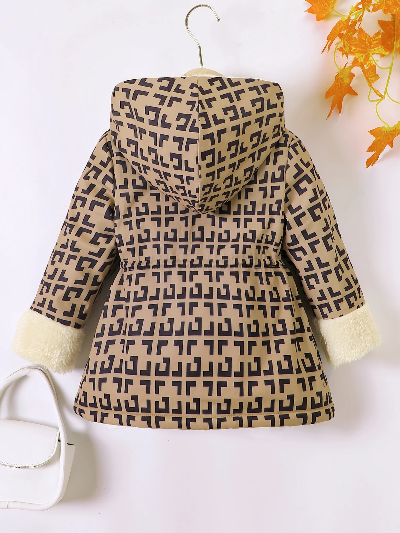 Product For Young Children Winter Thick Plush Hooded Plaid Zippered Jacket Girls 240905