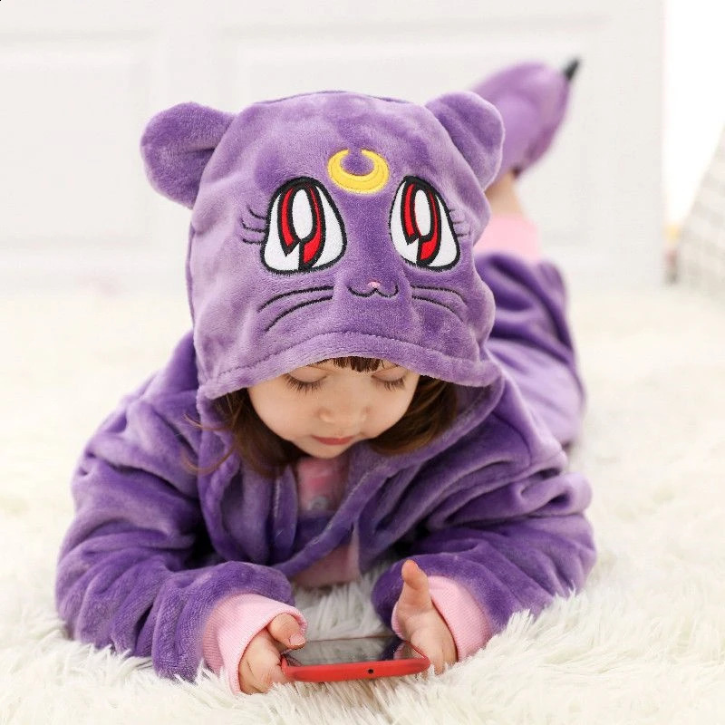 Kigurumi Cat Onesie Kids Unicorn Pajamas For Children Animal Cartoon Blanket Sleepers Baby Costume Winter Boy Girl Jumspuit 240910CJ