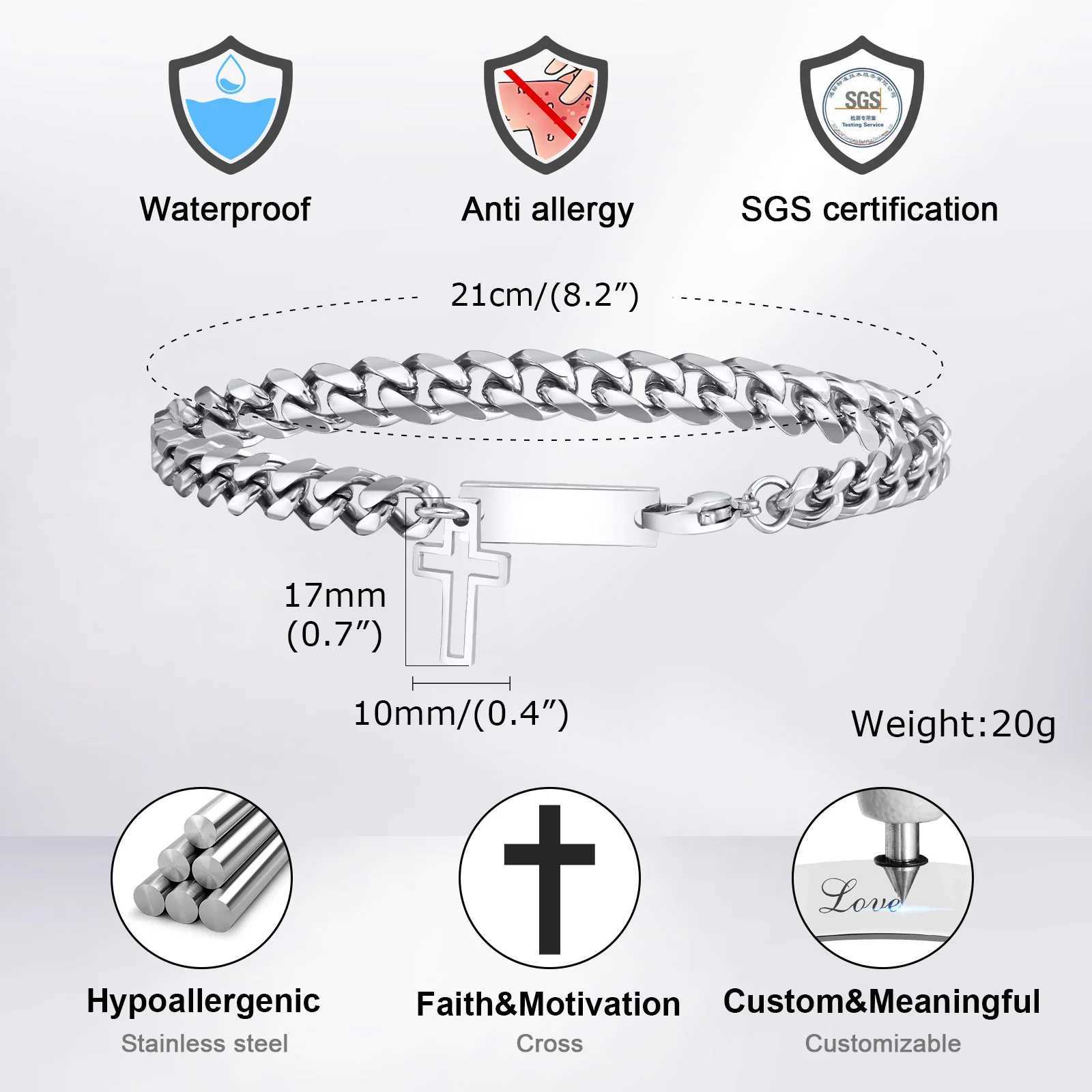 Vnox Unisex Cuban Chain Bracelets for Men Women Religion Charm Cross BraceletNever Fade Wheat Figaro Rope Link Chain WristbandX240913