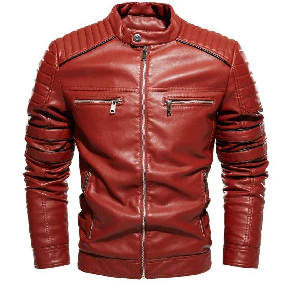 Men Jacket Coffee Leather Jacket Men Motorcycle Jacket Fashion Streetwear Biker Coat Slim Fit Autumn Winter Coat Men Fur LinedX240913